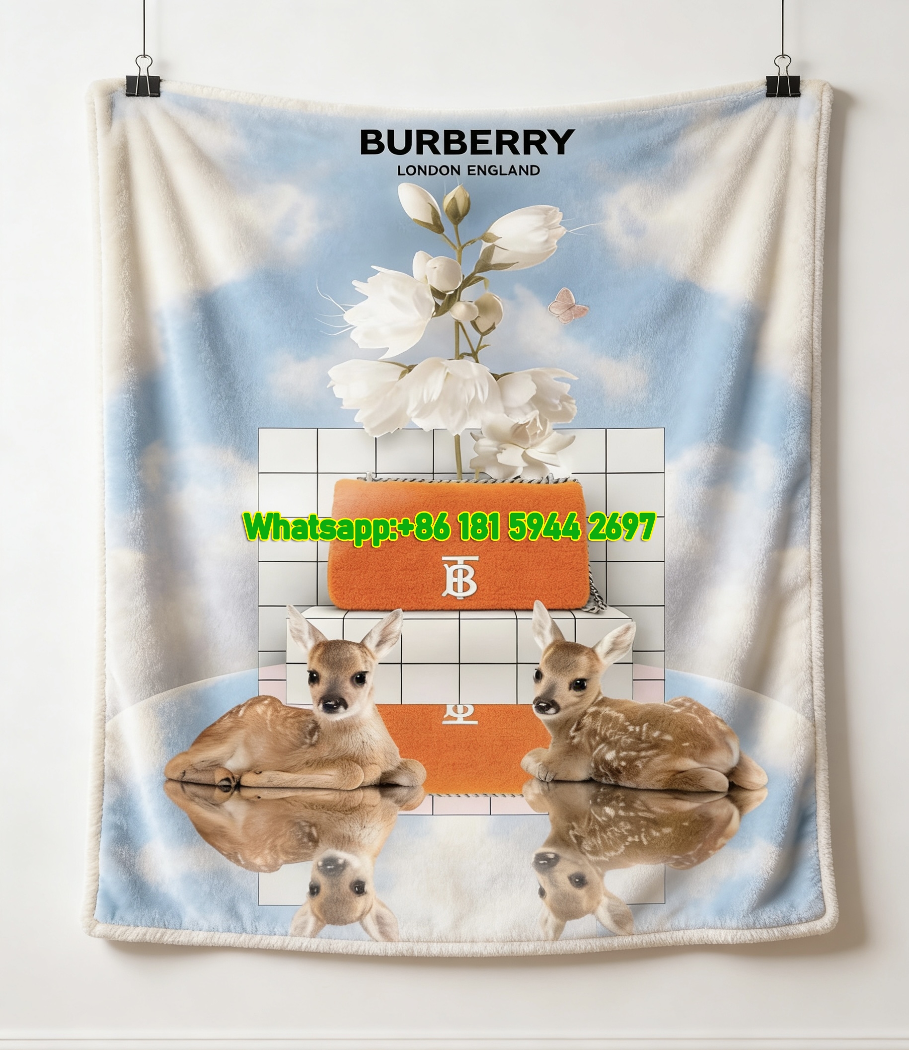 Burberry TB Bag Bird Print Flannel Sofa Throw Blanket B228